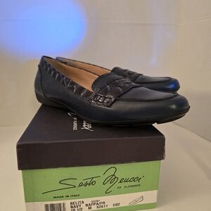 Sesto Meucci Belita Italian Navy Nappa Leather Loafers Size 10.5 10 1/2 NEW!